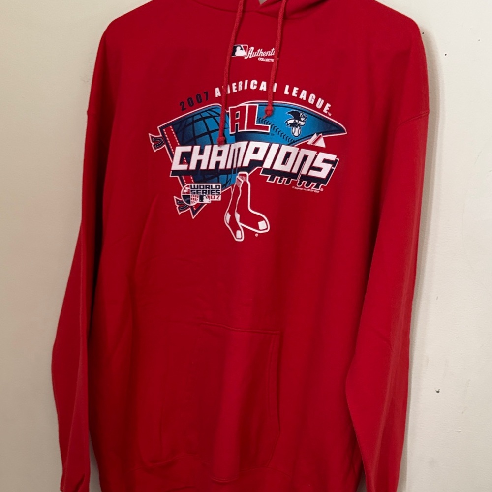 Lee Red Pullover Hoodie with Multicolor Champion Graphic